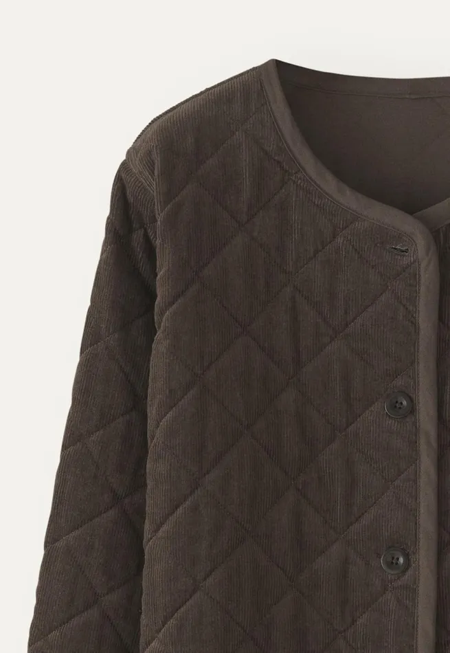 Women Quilted Cord Jacket Smoke Brown Poetry Fashion Jackets and Coats