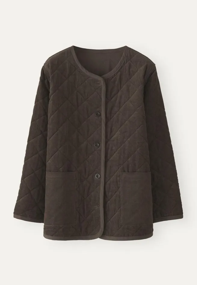 Women Quilted Cord Jacket Smoke Brown Poetry Fashion Jackets and Coats