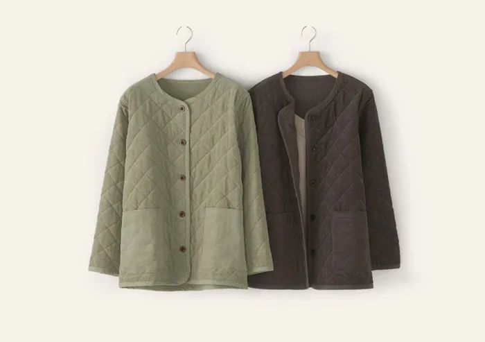 Women Quilted Cord Jacket Smoke Brown Poetry Fashion Jackets and Coats