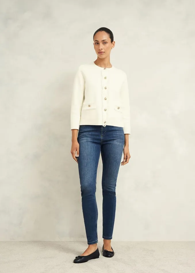Women Sairey Cotton Wool Knitted Jacket Warm Ivory Hobbs Coats and Jackets