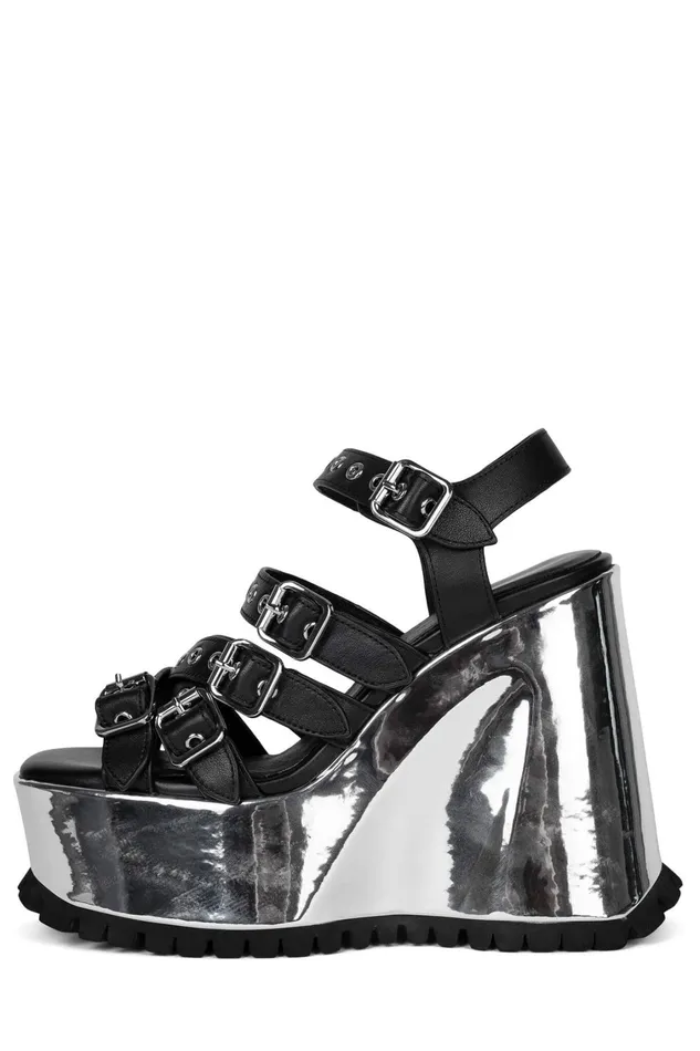 Women Sandal Jeffrey Campbell VOIDOID Black Silver Metallic