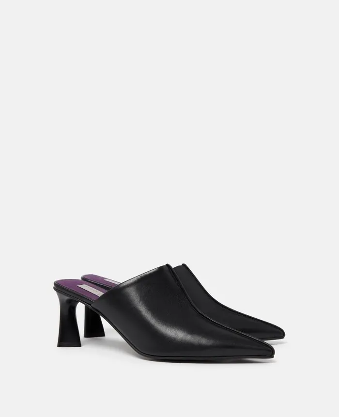 Women Sandals Stella McCartney Elsa Pointed Toe Mule Kitten Heels Black