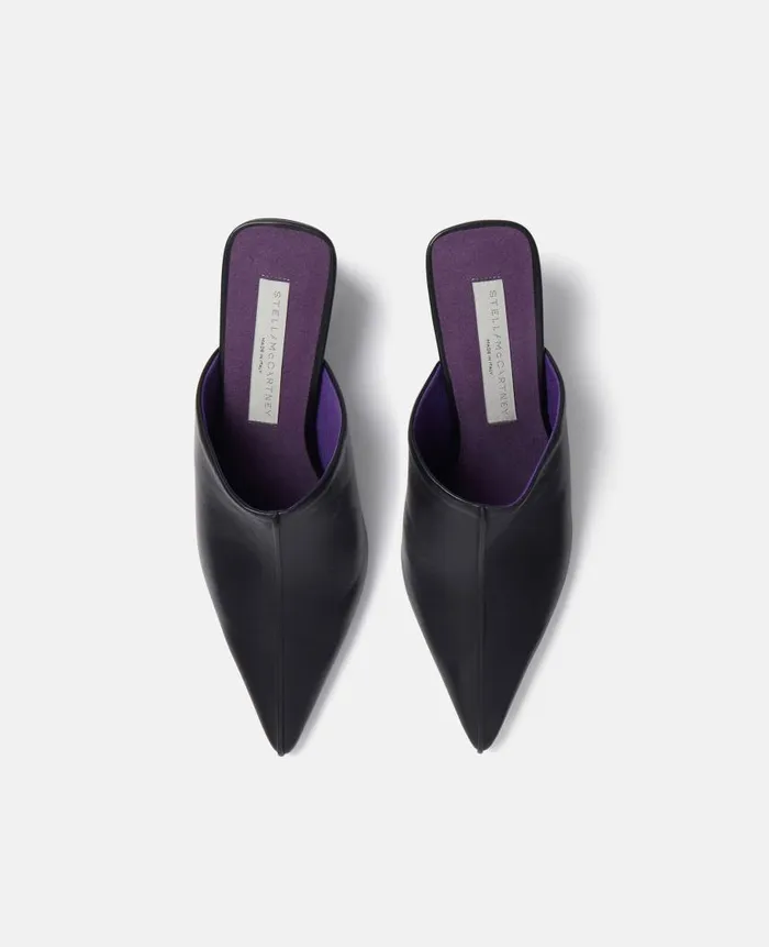 Women Sandals Stella McCartney Elsa Pointed Toe Mule Kitten Heels Black