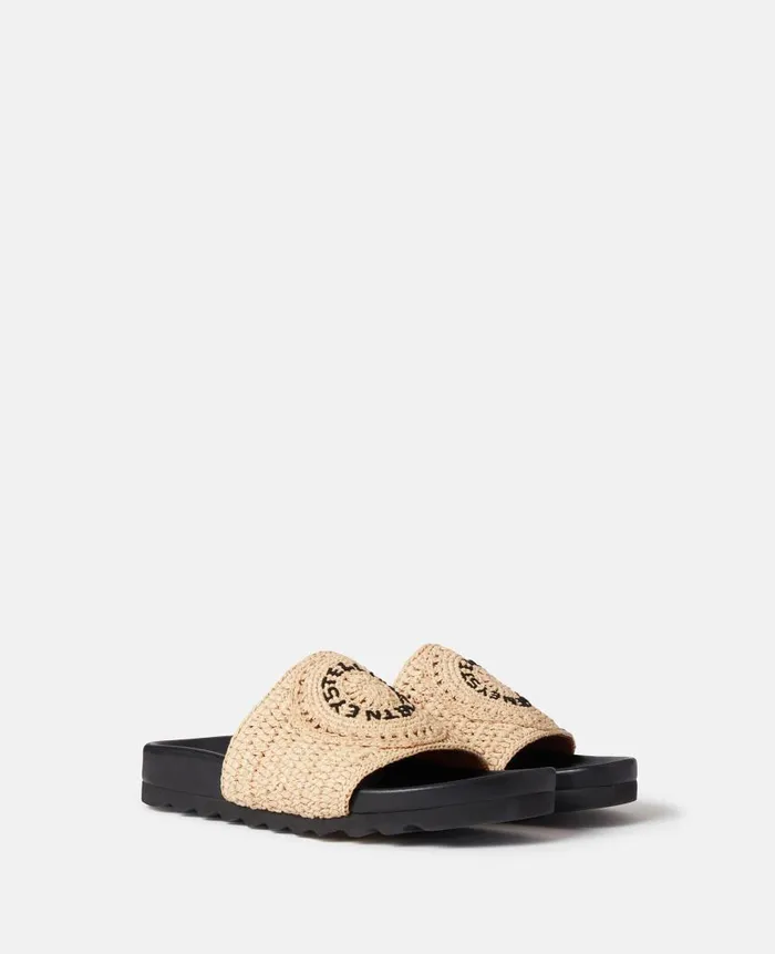 Women Sandals Stella McCartney Elyse Raffia Logo Sandals Naturalblack