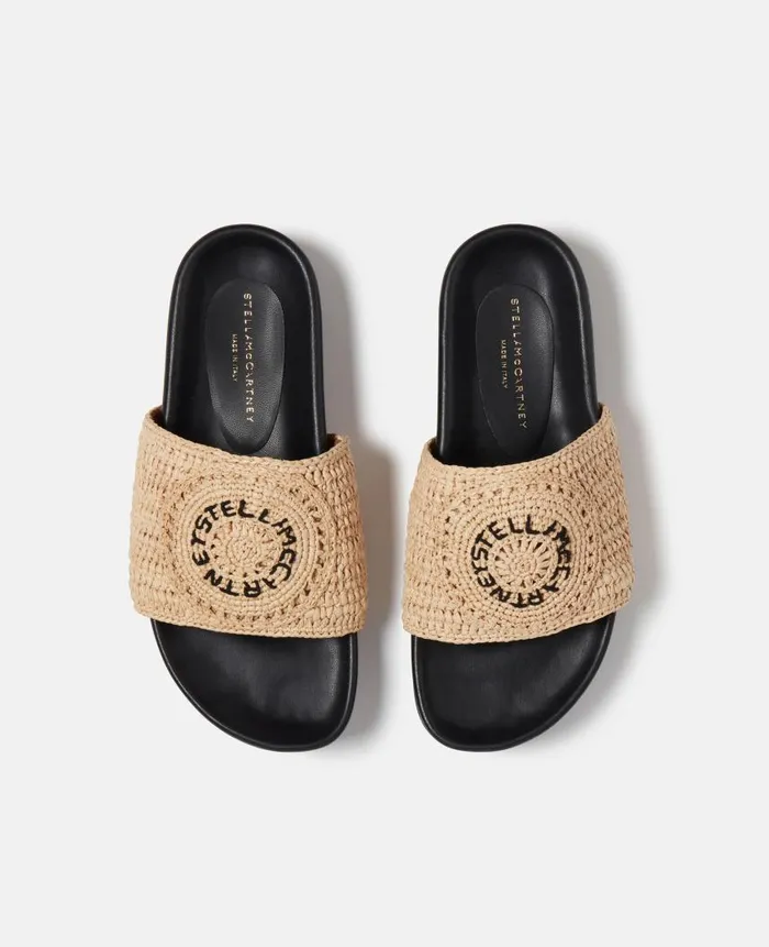 Women Sandals Stella McCartney Elyse Raffia Logo Sandals Naturalblack