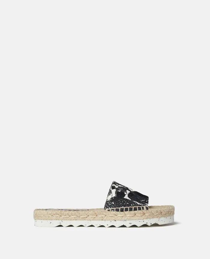 Women Sandals Stella McCartney Gaia Moth Embroidery Espadrille Slides Blackecru Women Sandals Stella McCartney Gaia Moth Embroidery Espadrille Slides Blackecru