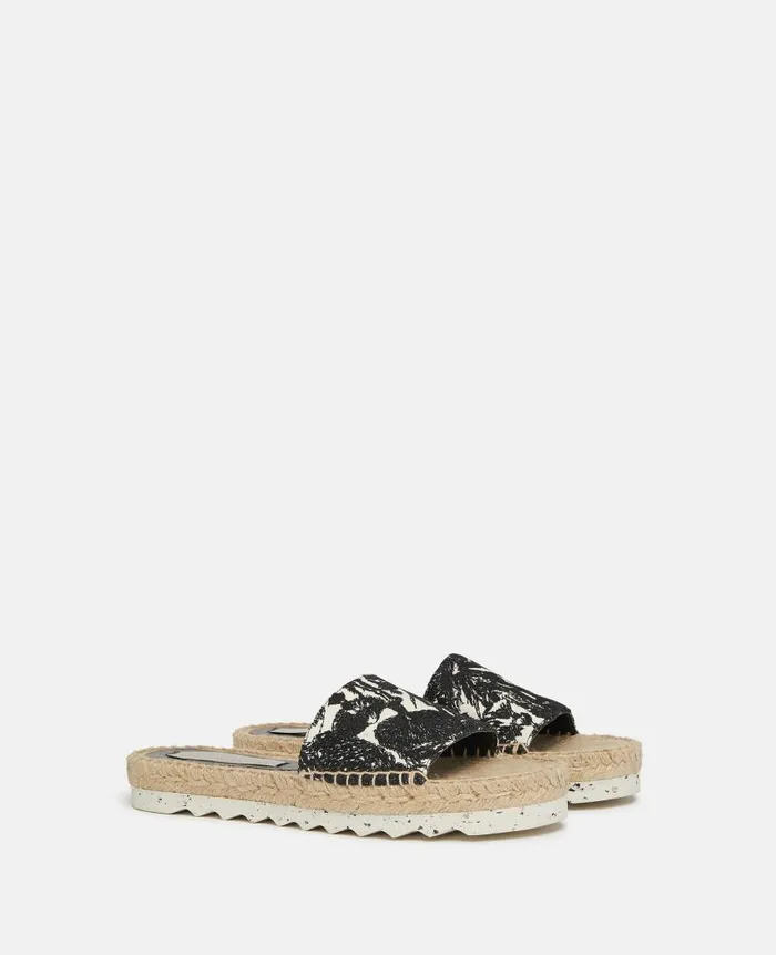 Women Sandals Stella McCartney Gaia Moth Embroidery Espadrille Slides Blackecru Women Sandals Stella McCartney Gaia Moth Embroidery Espadrille Slides Blackecru