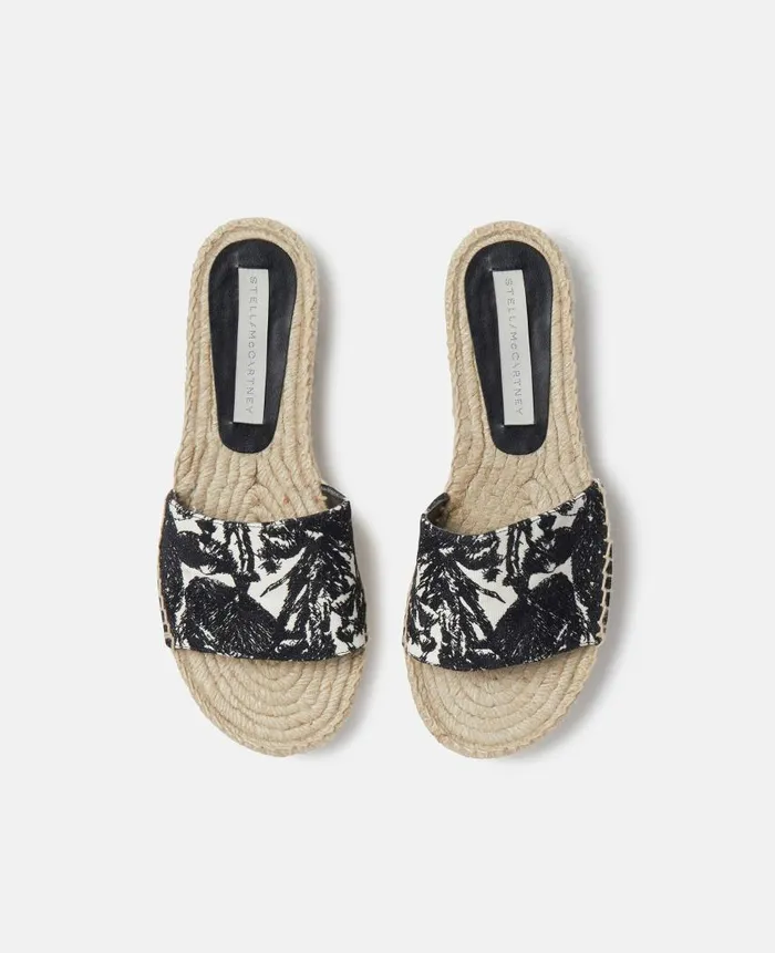 Women Sandals Stella McCartney Gaia Moth Embroidery Espadrille Slides Blackecru Women Sandals Stella McCartney Gaia Moth Embroidery Espadrille Slides Blackecru