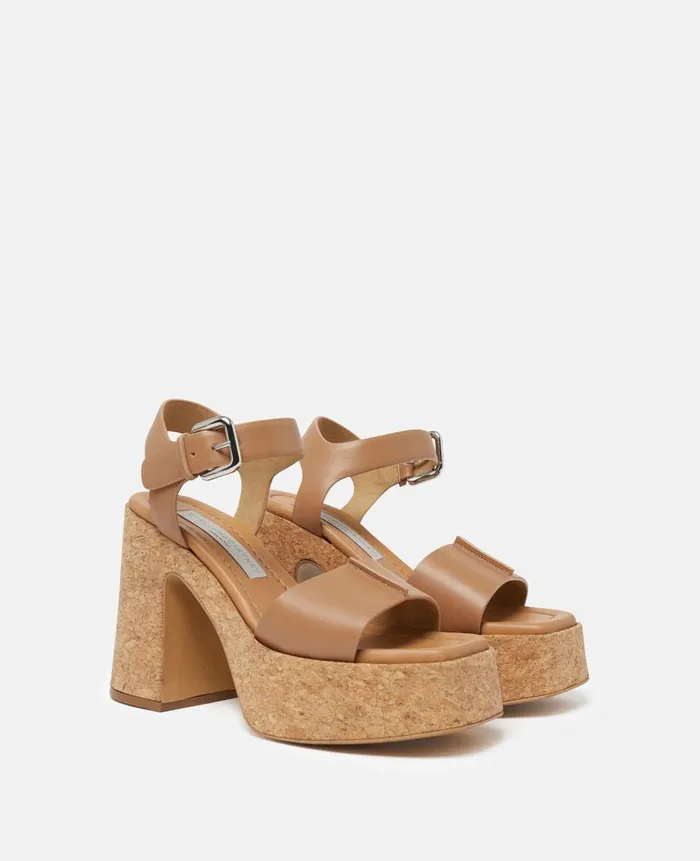 Women Sandals Stella McCartney Skyla Buckled Platform Sandals Tan Women Sandals Stella McCartney Skyla Buckled Platform Sandals Tan