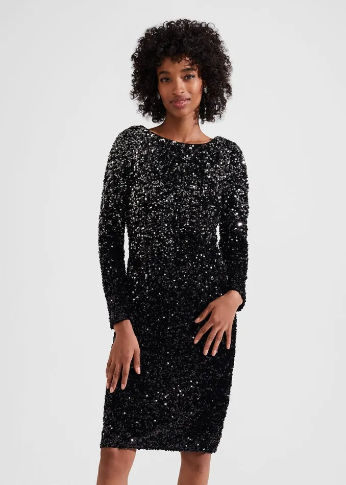 Women Sawyer Sequin Dress Black Hobbs Dresses and Jumpsuits