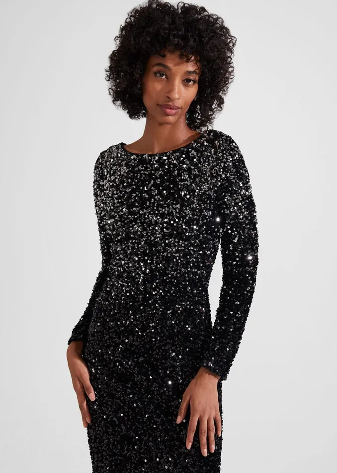 Women Sawyer Sequin Dress Black Hobbs Dresses and Jumpsuits