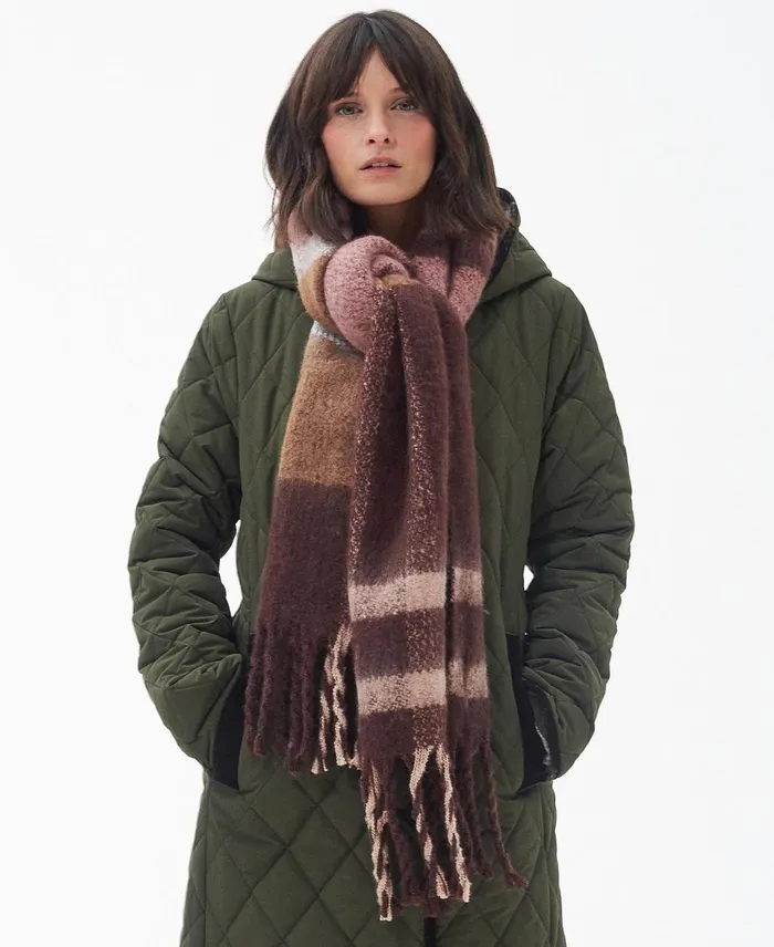 Women Scarves and Wraps Barbour Isla Tartan Boucle Scarf Trench Tartan