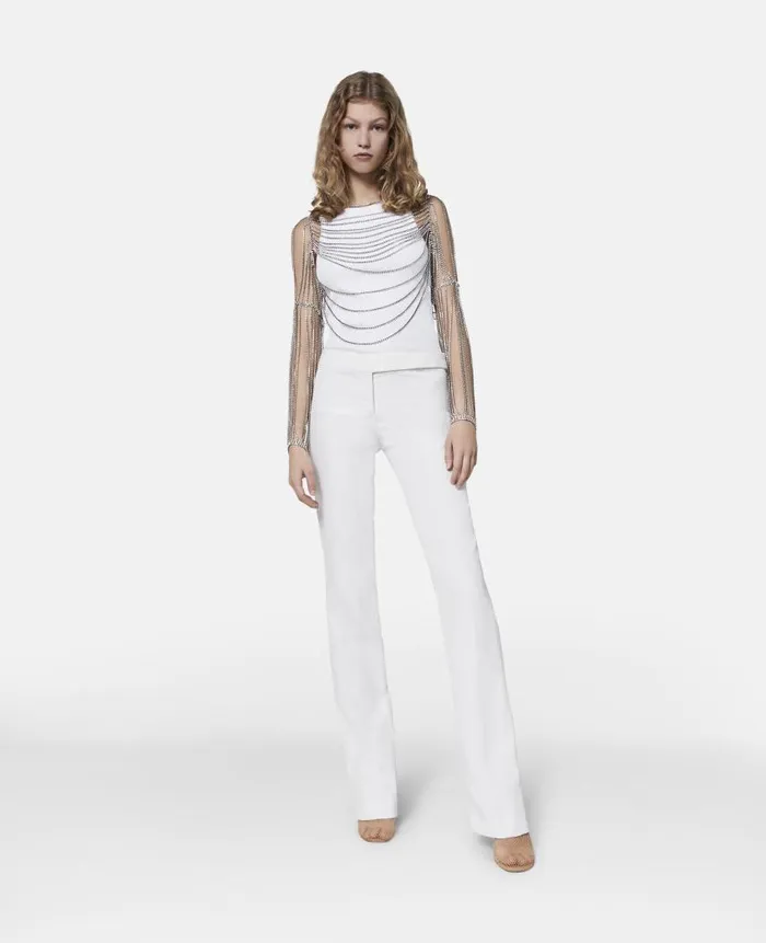 Women Shirts And Tops Stella McCartney Crystal Chain Sleeve Top Crystal
