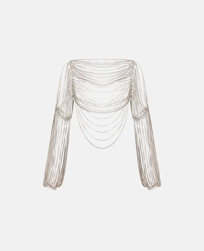 Women Shirts And Tops Stella McCartney Crystal Chain Sleeve Top Crystal
