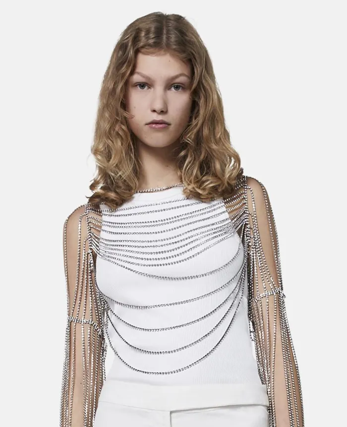 Women Shirts And Tops Stella McCartney Crystal Chain Sleeve Top Crystal