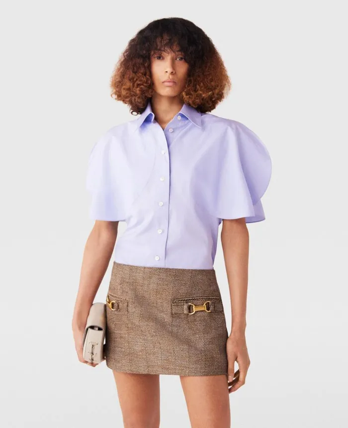 Women Shirts And Tops Stella McCartney Flared Short Sleeve Shirt Sky Blue