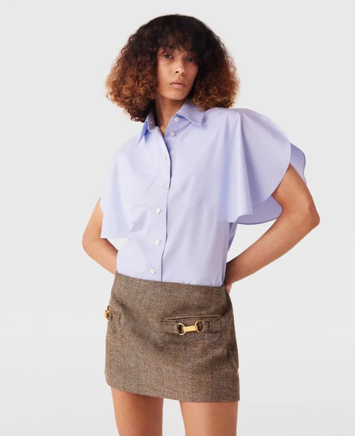 Women Shirts And Tops Stella McCartney Flared Short Sleeve Shirt Sky Blue