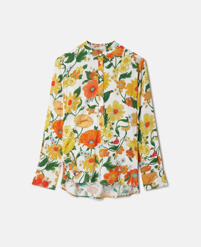 Women Shirts And Tops Stella McCartney Lady Garden Print Collarless Shirt Orange Multicolour Women Shirts And Tops Stella McCartney Lady Garden Print Collarless Shirt Orange Multicolour