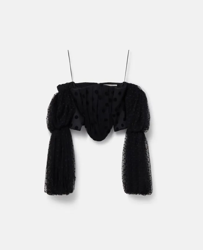 Women Shirts And Tops Stella McCartney Puff Sleeve Polka Dot Mesh Top Midnight Black Women Shirts And Tops Stella McCartney Puff Sleeve Polka Dot Mesh Top Midnight Black