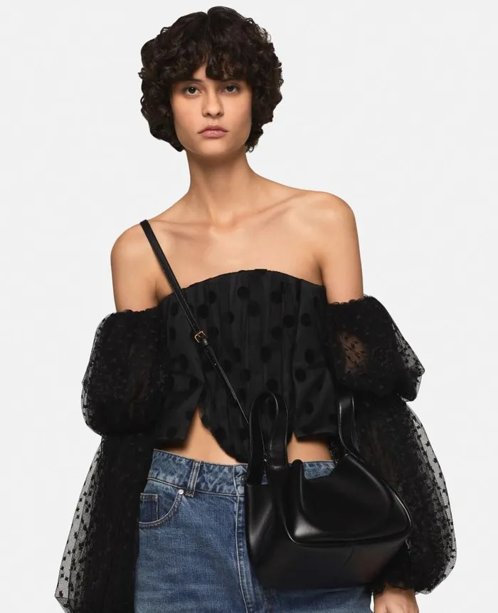 Women Shirts And Tops Stella McCartney Puff Sleeve Polka Dot Mesh Top Midnight Black