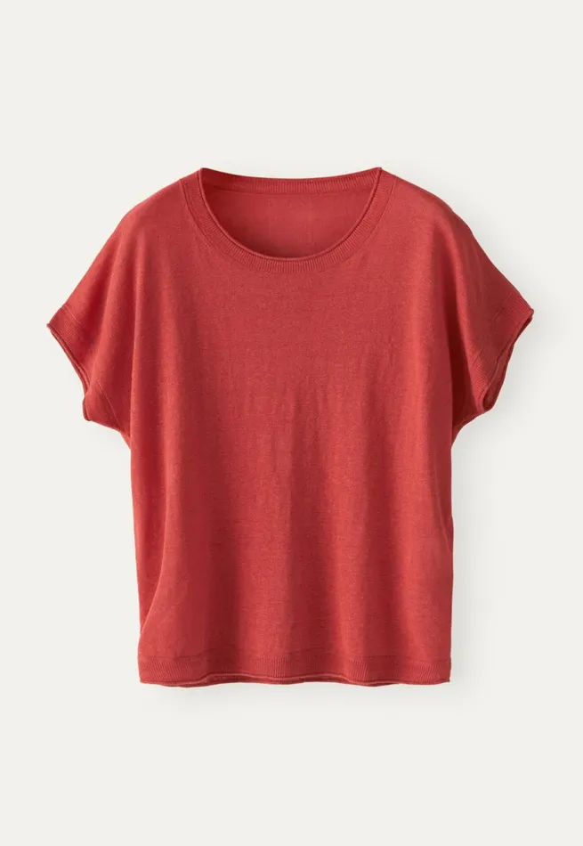 Women Shortsleeve Knit Coral Red Poetry Fashion Sweaters