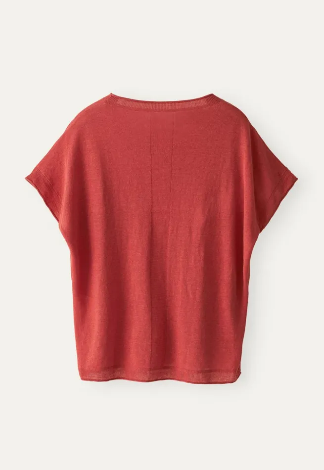 Women Shortsleeve Knit Coral Red Poetry Fashion Sweaters