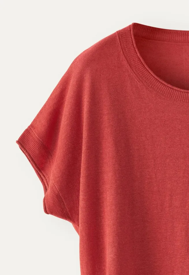 Women Shortsleeve Knit Coral Red Poetry Fashion Sweaters