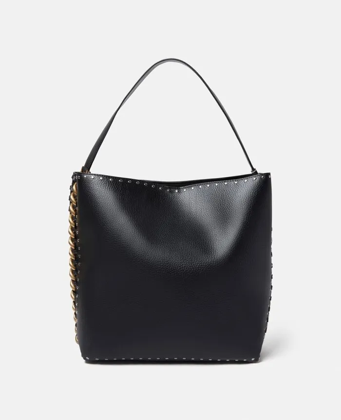 Women Shoulder Bags Stella McCartney Frayme Studded Grainy Alter Mat Tote Bag Black