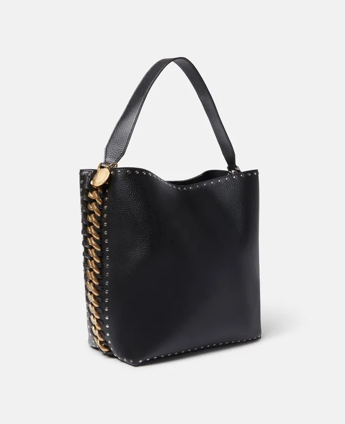 Women Shoulder Bags Stella McCartney Frayme Studded Grainy Alter Mat Tote Bag Black