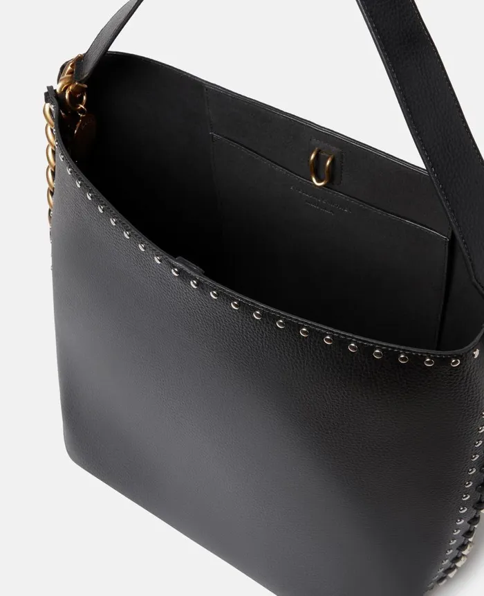 Women Shoulder Bags Stella McCartney Frayme Studded Grainy Alter Mat Tote Bag Black