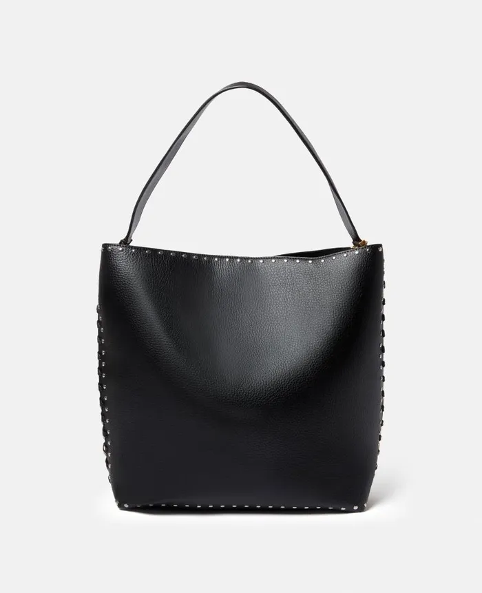 Women Shoulder Bags Stella McCartney Frayme Studded Grainy Alter Mat Tote Bag Black