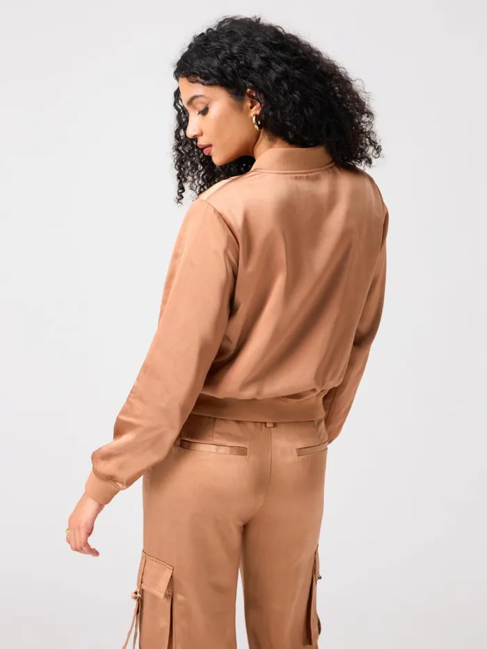 Women Silky Utility Bomber Jacket Mocha Mousse Sanctuary Clothing Jackets and Outerwear Women Silky Utility Bomber Jacket Mocha Mousse Sanctuary Clothing Jackets and Outerwear