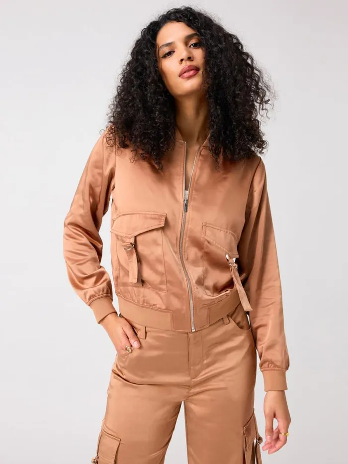 Women Silky Utility Bomber Jacket Mocha Mousse Sanctuary Clothing Jackets and Outerwear Women Silky Utility Bomber Jacket Mocha Mousse Sanctuary Clothing Jackets and Outerwear