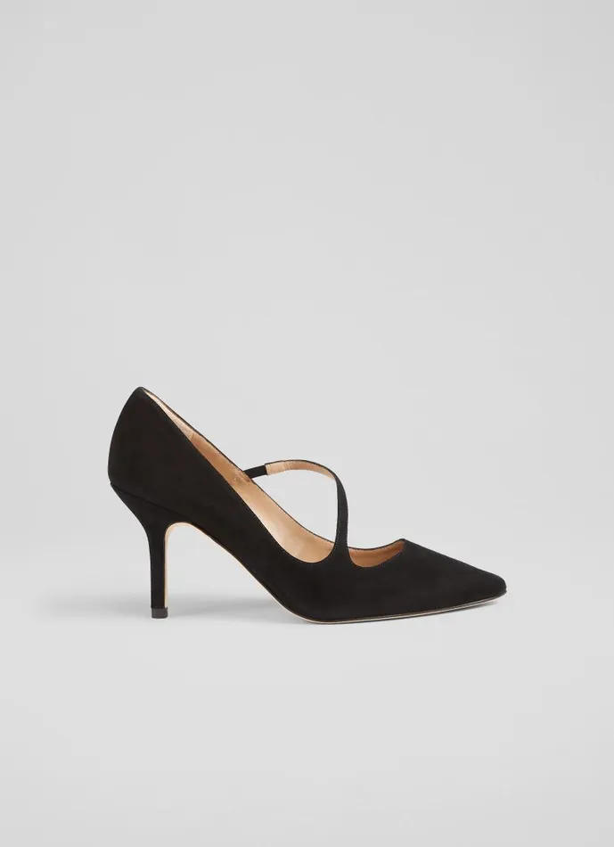 Women Simone Black Suede Asymmetric Strap Courts Black LKBennett Court Shoes