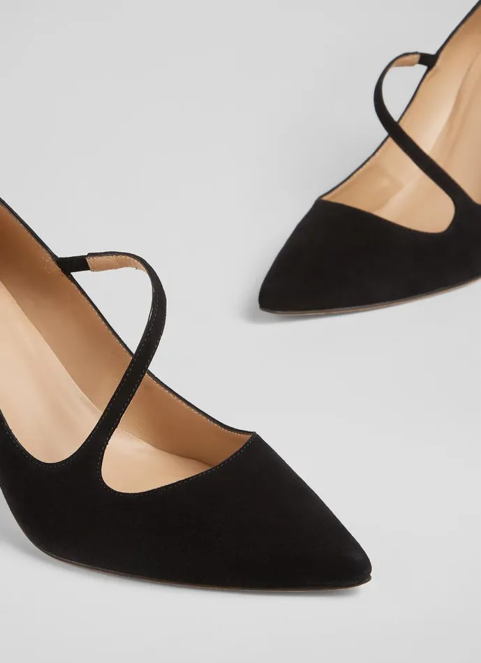 Women Simone Black Suede Asymmetric Strap Courts Black LKBennett Court Shoes Women Simone Black Suede Asymmetric Strap Courts Black LKBennett Court Shoes
