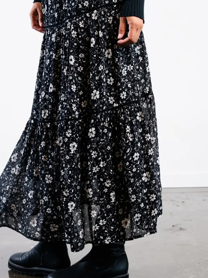 Women Skirts Able Erin Tiered Maxi Skirt BlackWhite Floral