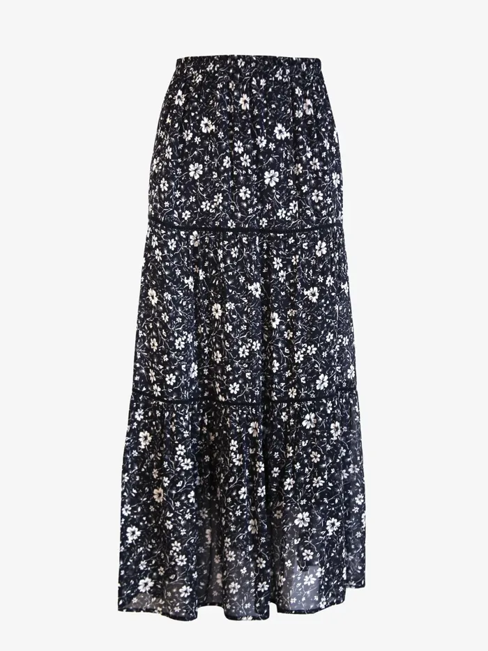 Women Skirts Able Erin Tiered Maxi Skirt BlackWhite Floral