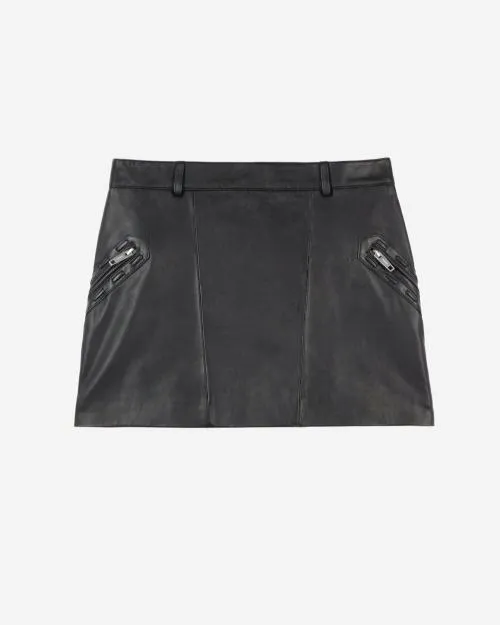 Women Skirts and Shorts The Kooples Short Black Leather Skirt Black Stone