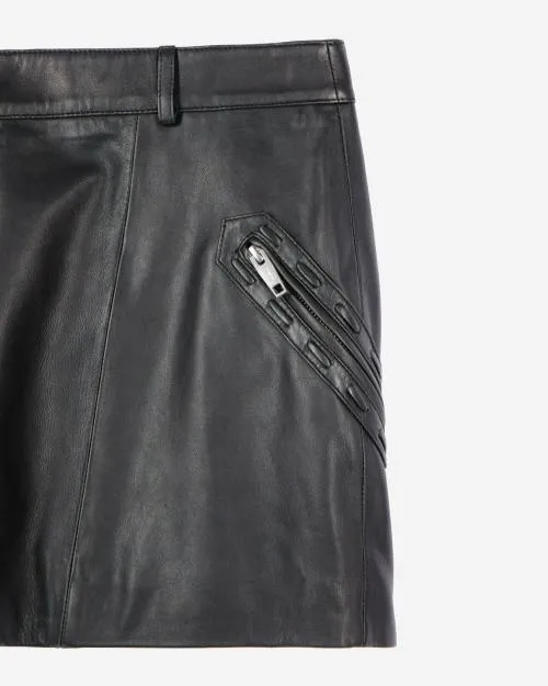 Women Skirts and Shorts The Kooples Short Black Leather Skirt Black Stone