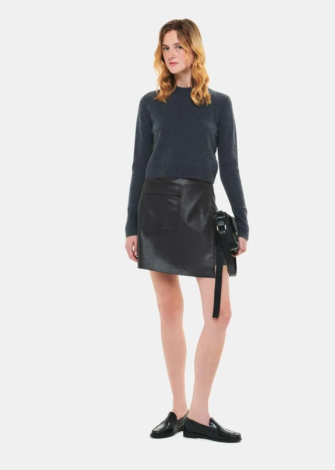 Women Skirts Whistles Black Wrap Leather Mini Skirt