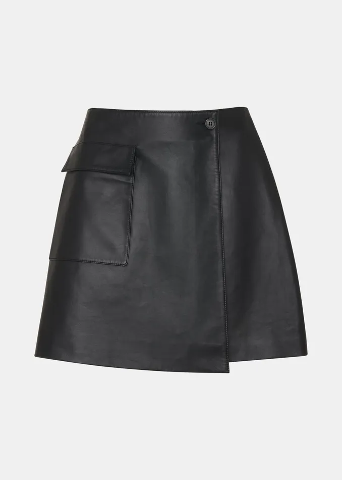 Women Skirts Whistles Black Wrap Leather Mini Skirt