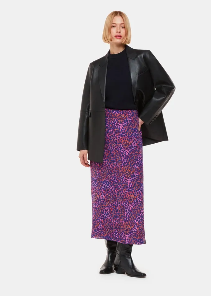 Women Skirts Whistles Pink Mottled Leopard Midi Skirt