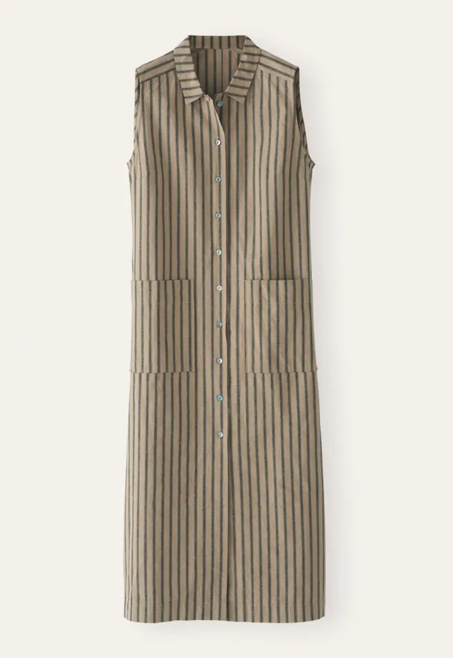 Women Sleeveless Striped Dress Fawn Grey Poetry Fashion Dresses and Skirts