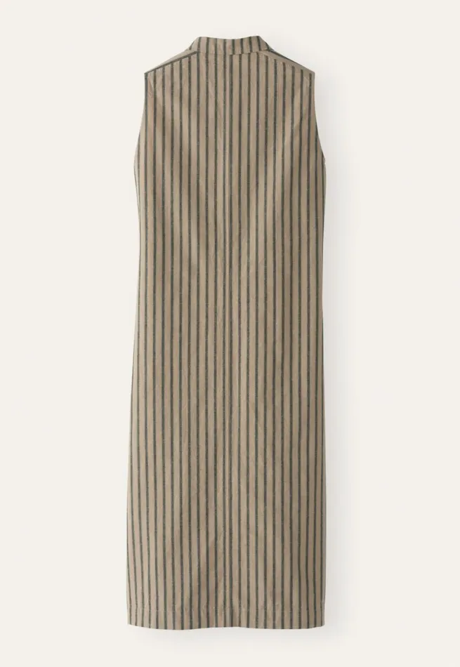 Women Sleeveless Striped Dress Fawn Grey Poetry Fashion Dresses and Skirts
