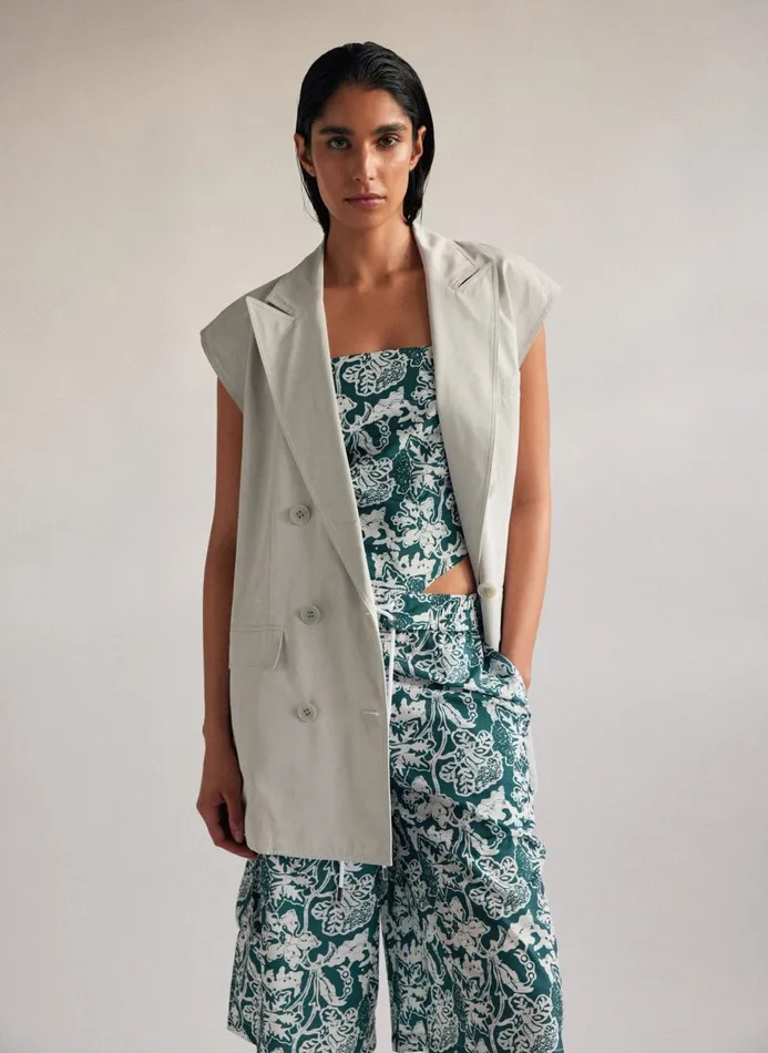 Women Suits Tibi Drapey Suiting Oversized Double Breasted Vest Stone