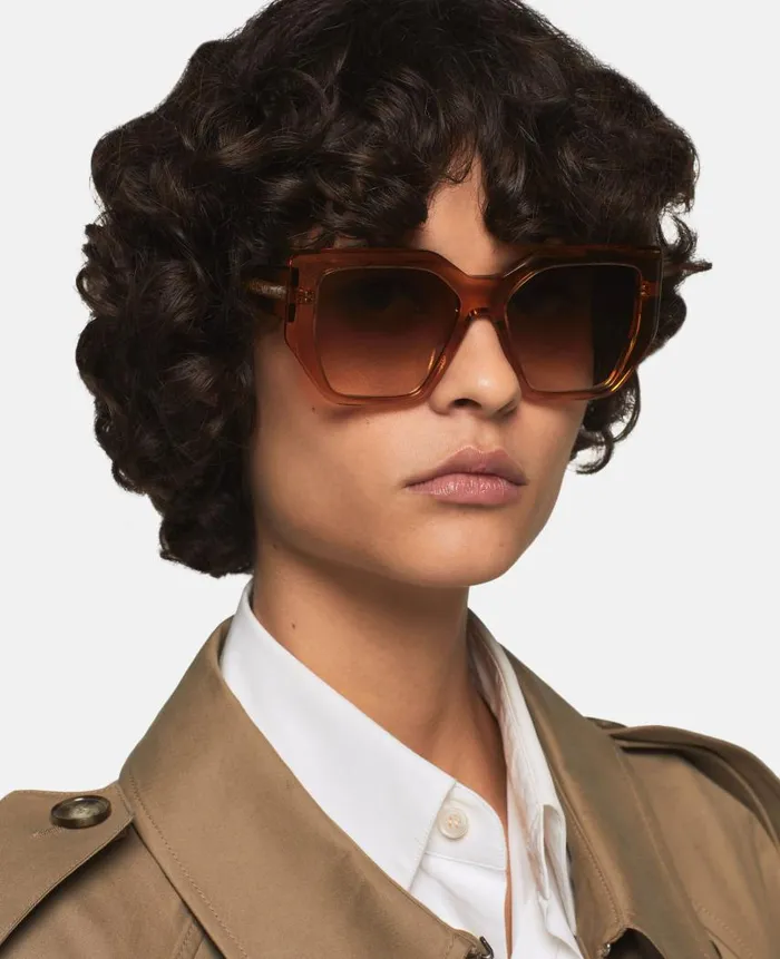 Women Sunglasses Stella McCartney Chunky Square CatEye Sunglasses Glossy Tangerine