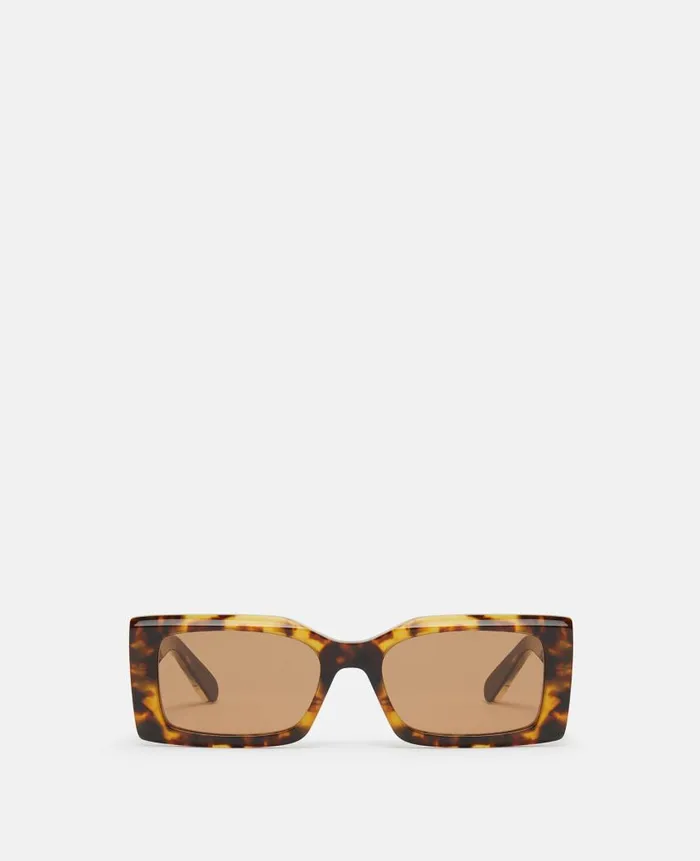 Women Sunglasses Stella McCartney LogoEngraved Rectangular Sunglasses Shiny Havana