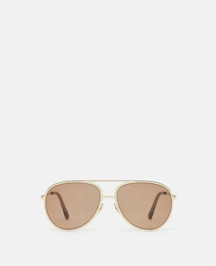 Women Sunglasses Stella McCartney Metal Aviator Sunglasses Shiny Light Gold