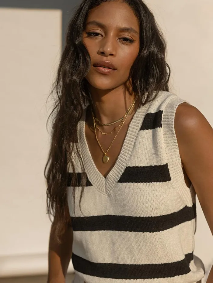 Women Sweater Shell Tank Eco Natural Black Stripe Sanctuary Clothing Sweaters and Cardis Women Sweater Shell Tank Eco Natural Black Stripe Sanctuary Clothing Sweaters and Cardis