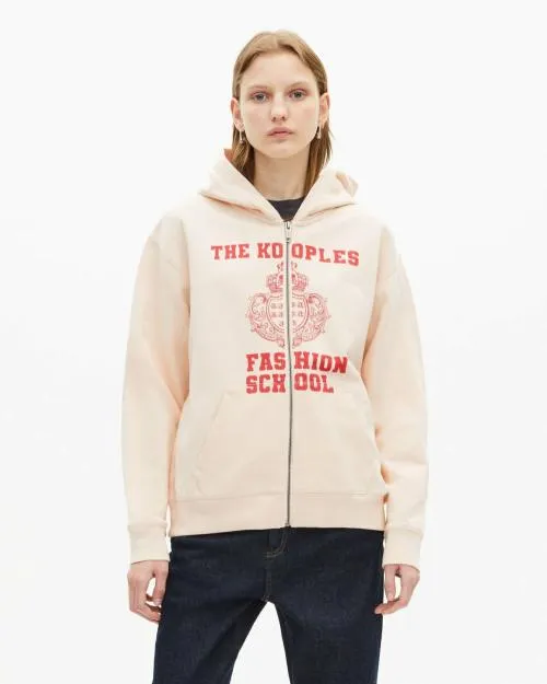 Women Sweatshirts The Kooples Hooded Sweatshirt With Ecru Screen Print Ecru